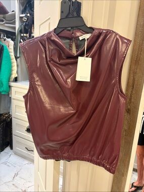 MELISSA NEPTON Sleeveless Faux Leather Tank in Plum